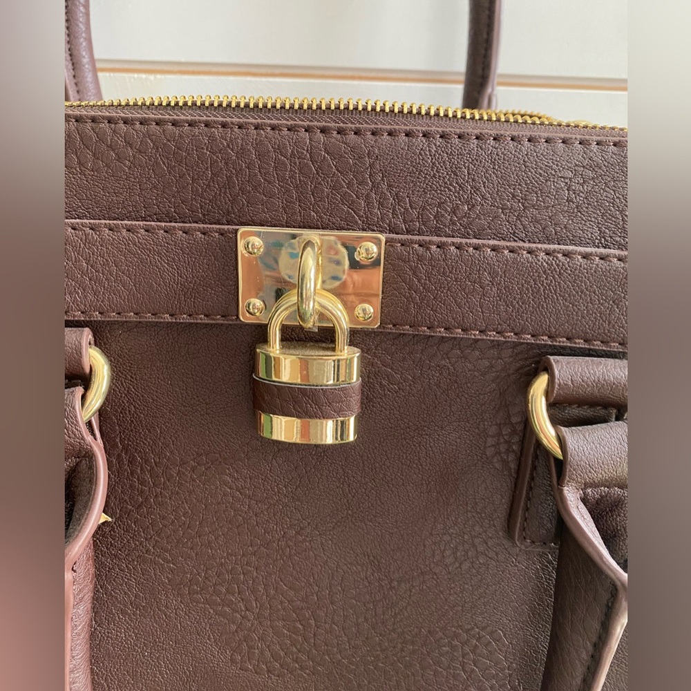 Charming Charlie Dark Brown Satchel with Gold Hardware - Picture 2 of 6